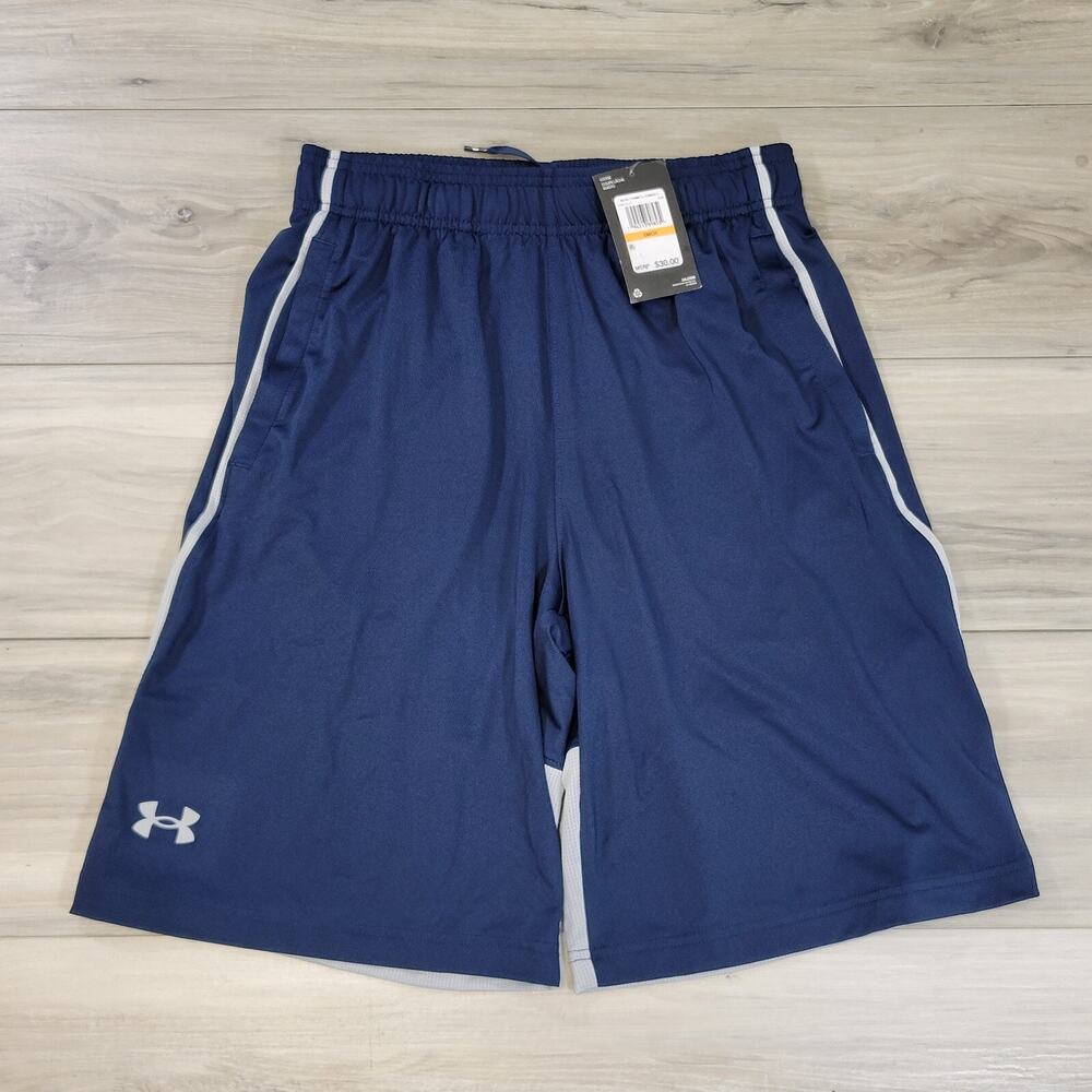Under Armour Athletic Shorts Men's Small Navy Gray Flat Front Drawstrings New